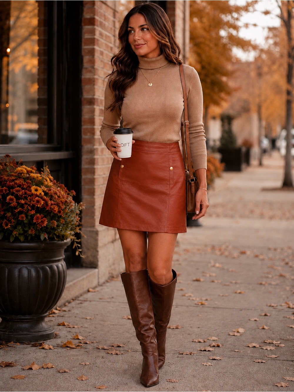 Ann Taylor LOFT Faux Leather Midi Skirt – Luxe Cognac Gold Button Front, NWT 12
